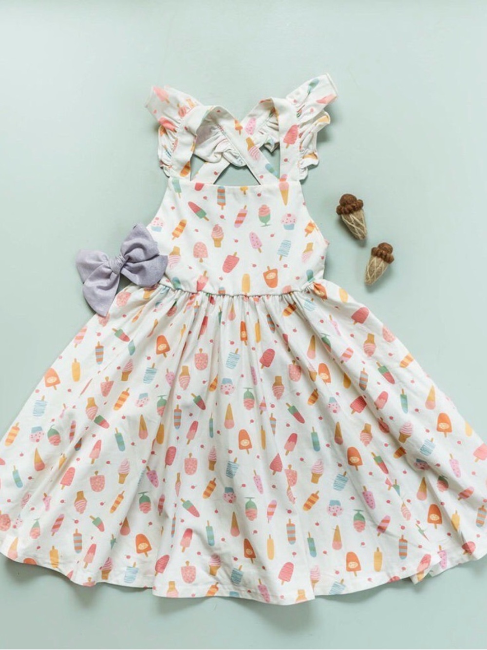 Ollie Jay Rosita Cross Back Pinafore Twirl Dress Ice Cream Print size 6 girls